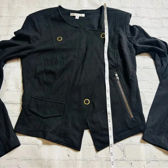 CAbi #615 Moto Blazer Jacket Womens Size S Black Ponte Knit Asymmetrical Zip - Picture 9 of 11